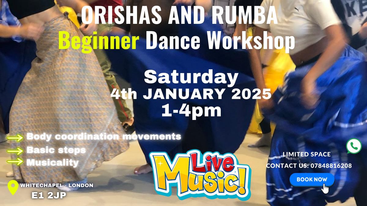 3-hours ORISHAS & RUMBA beginner dance workshop with live music