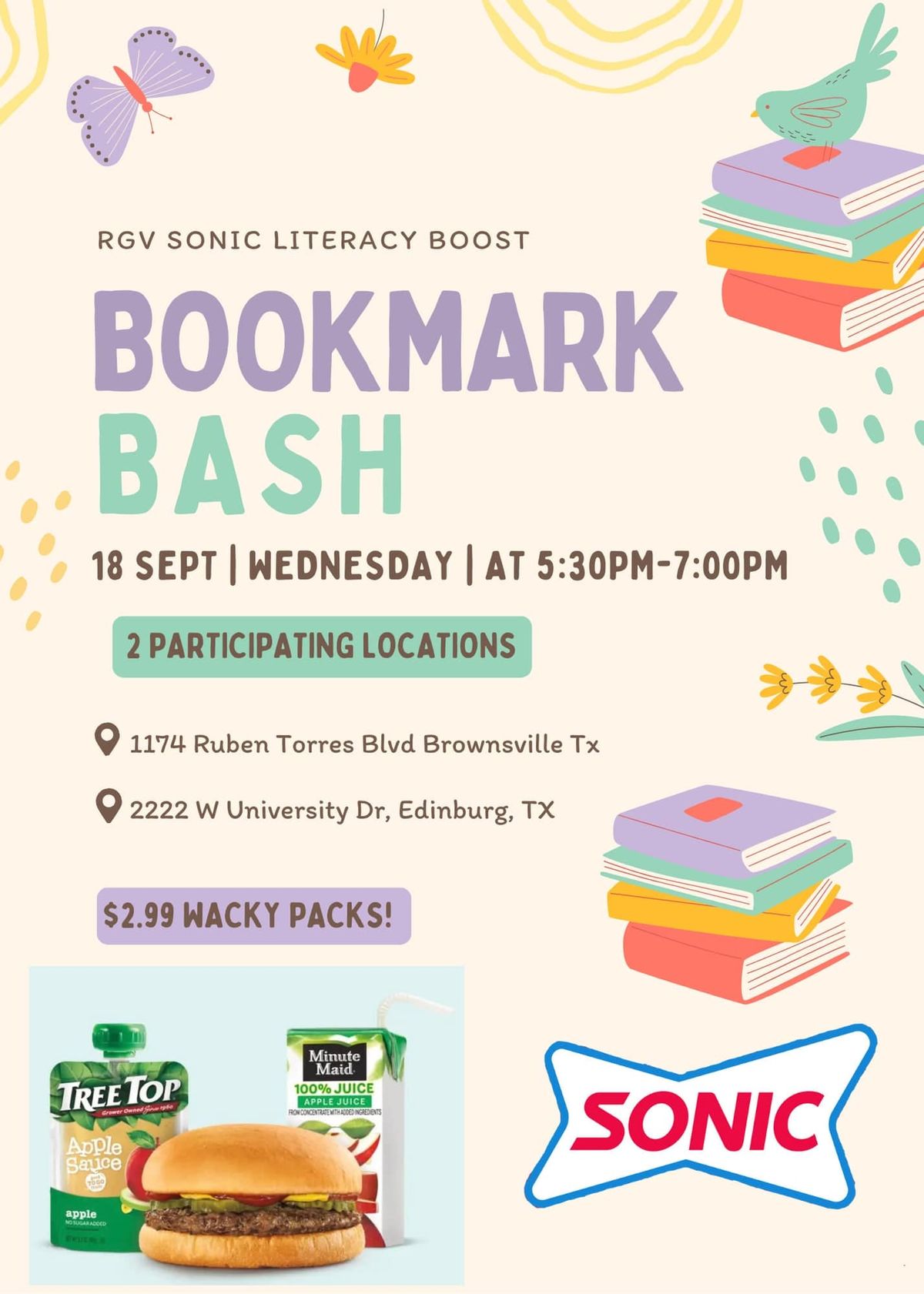 BOOKMARK BASH @ Sonic Drive-In