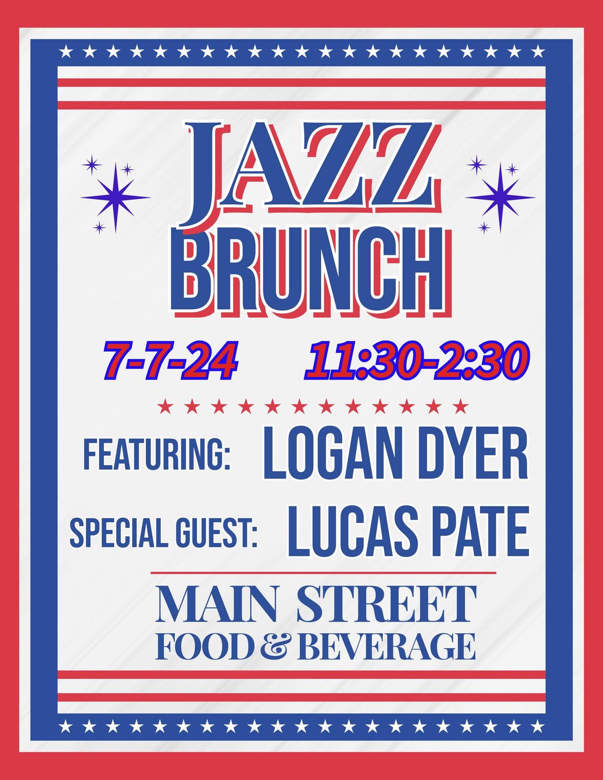 Jazz Brunch at Main St Food & Beverage 7\/7 with special guest Lucas Pate!