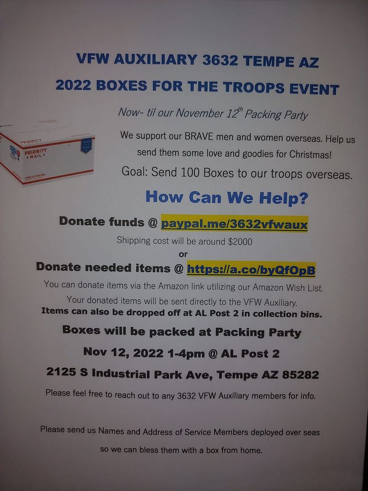 VFW AUX 3632 Boxes for Troops Packing Party