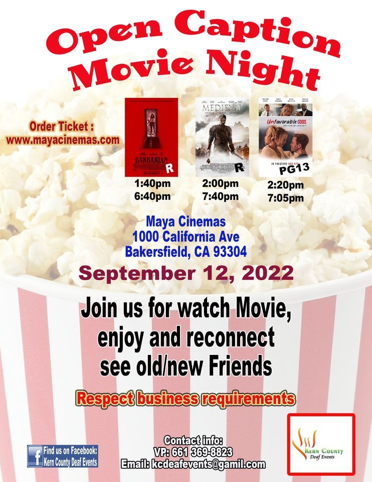 Open Caption Movie Night, Maya Cinemas Bakersfield 16, 12 September 2022