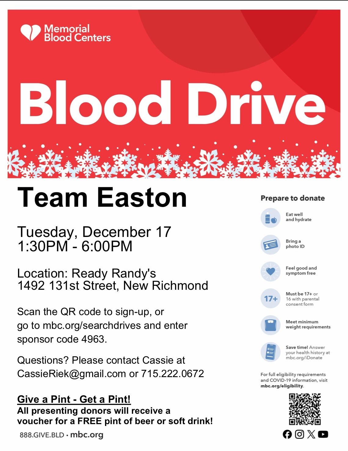 Team Easton Blood Drive at Ready Randy\u2019s 