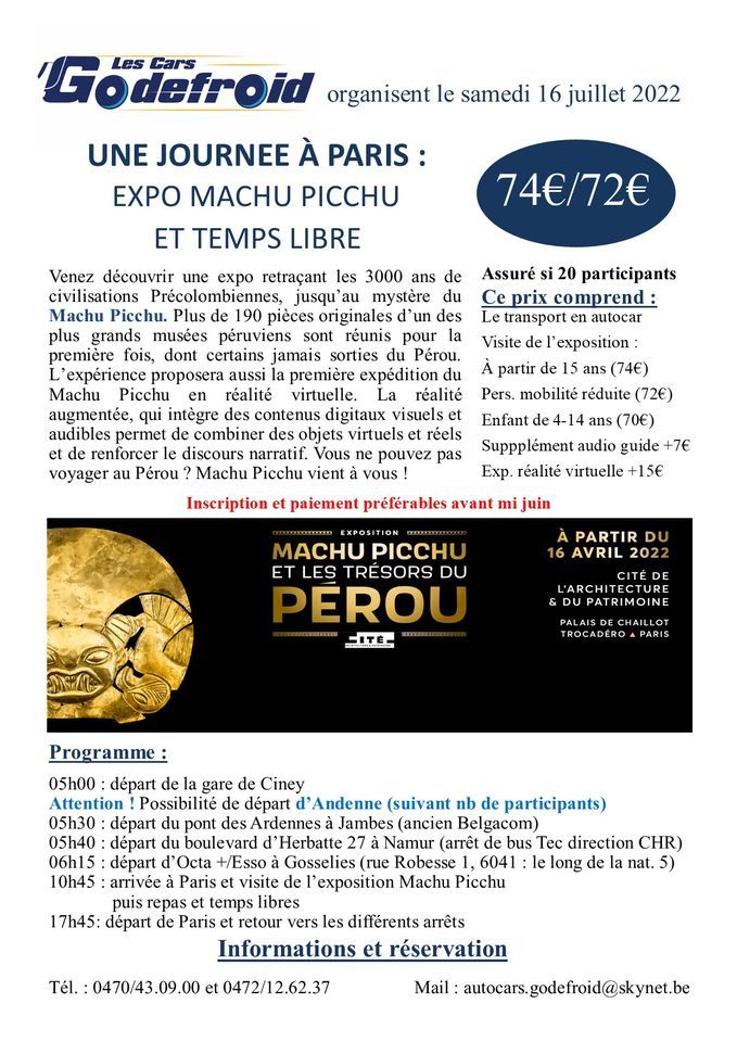 Paris : Expo Machu Picchu + libre