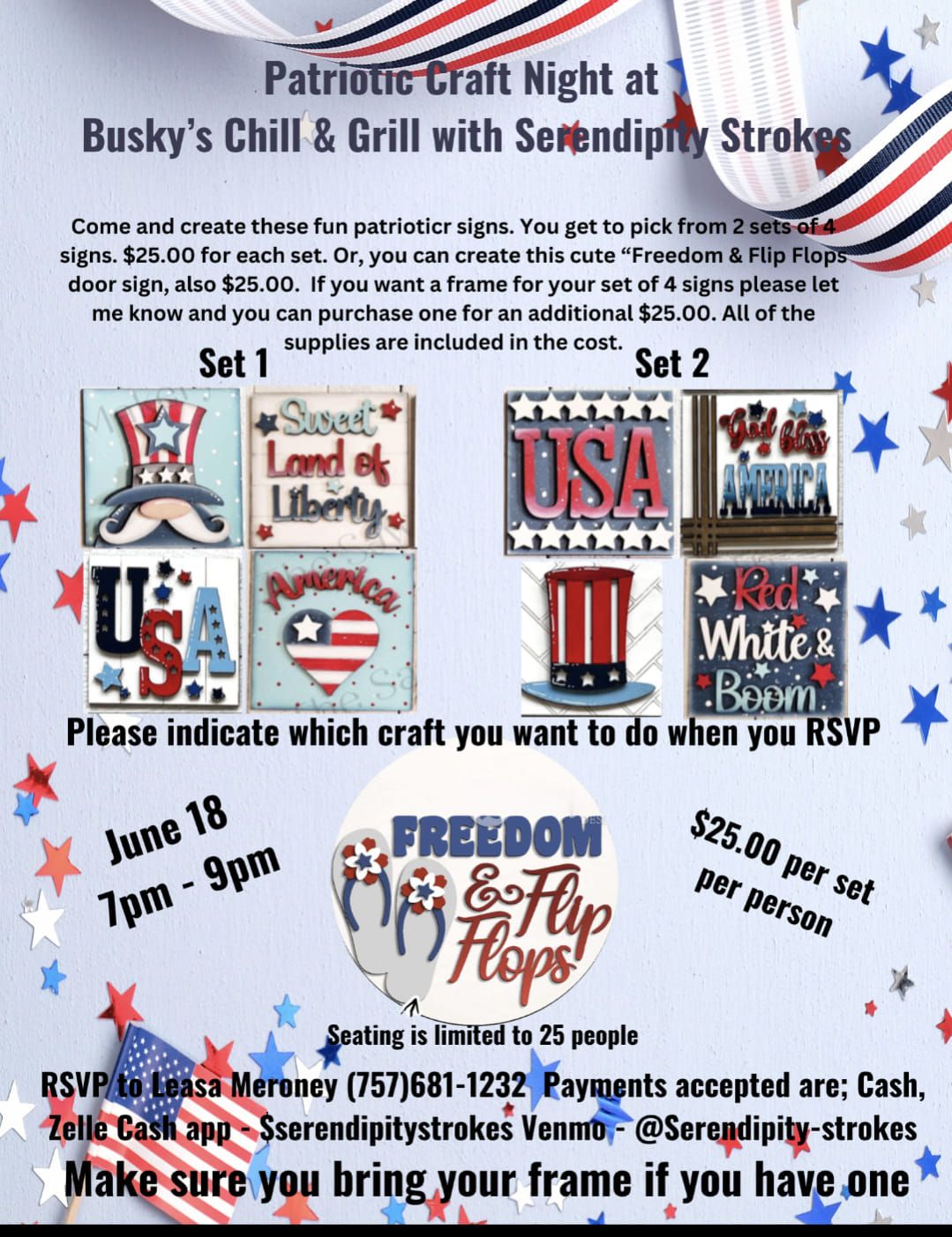 Patriotic Craft Night At Busky's Chill & Grill with Serendipity Strokes 
