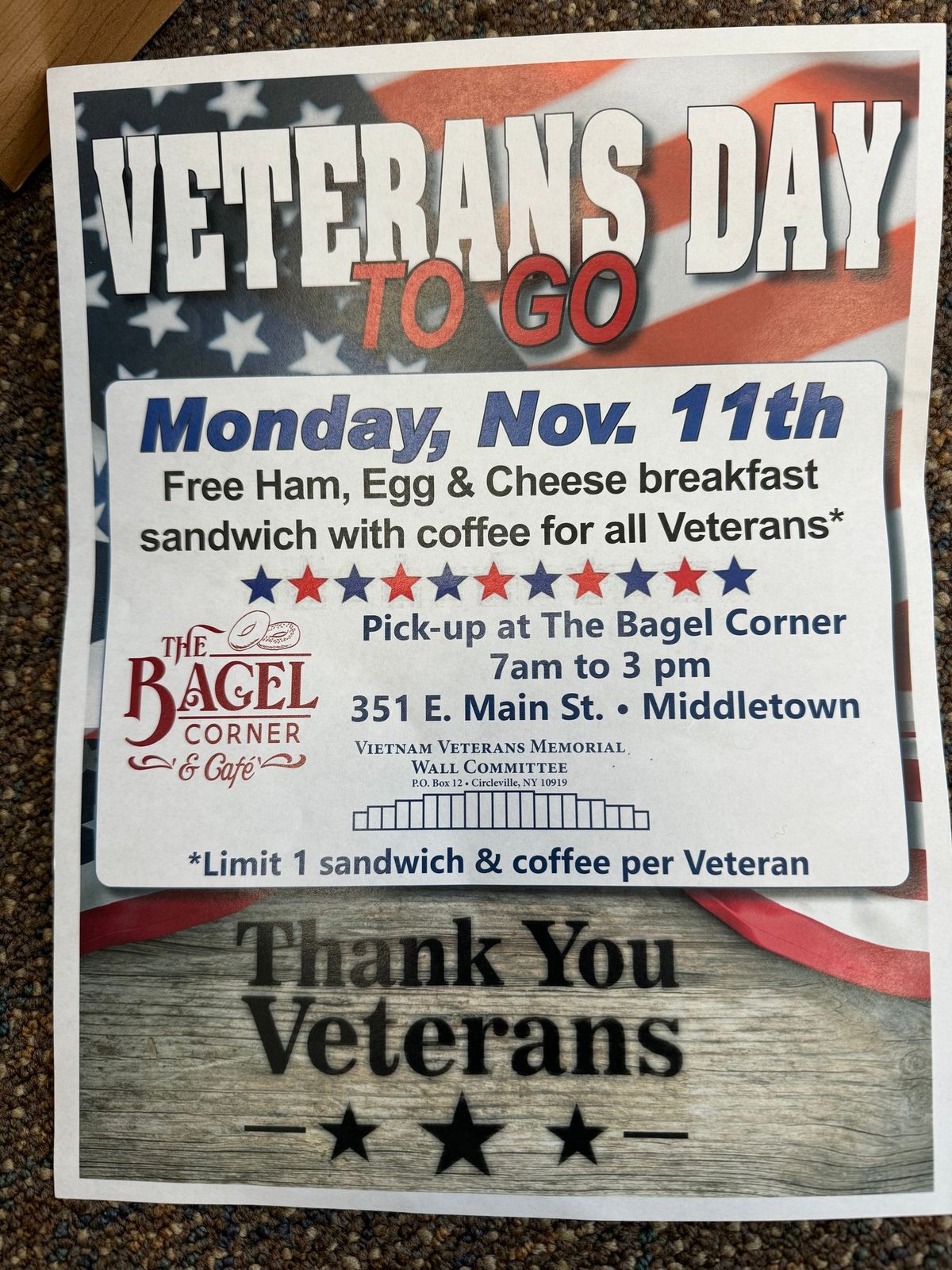 Free Breakfast Sandwich for Veterans on Veterans Day