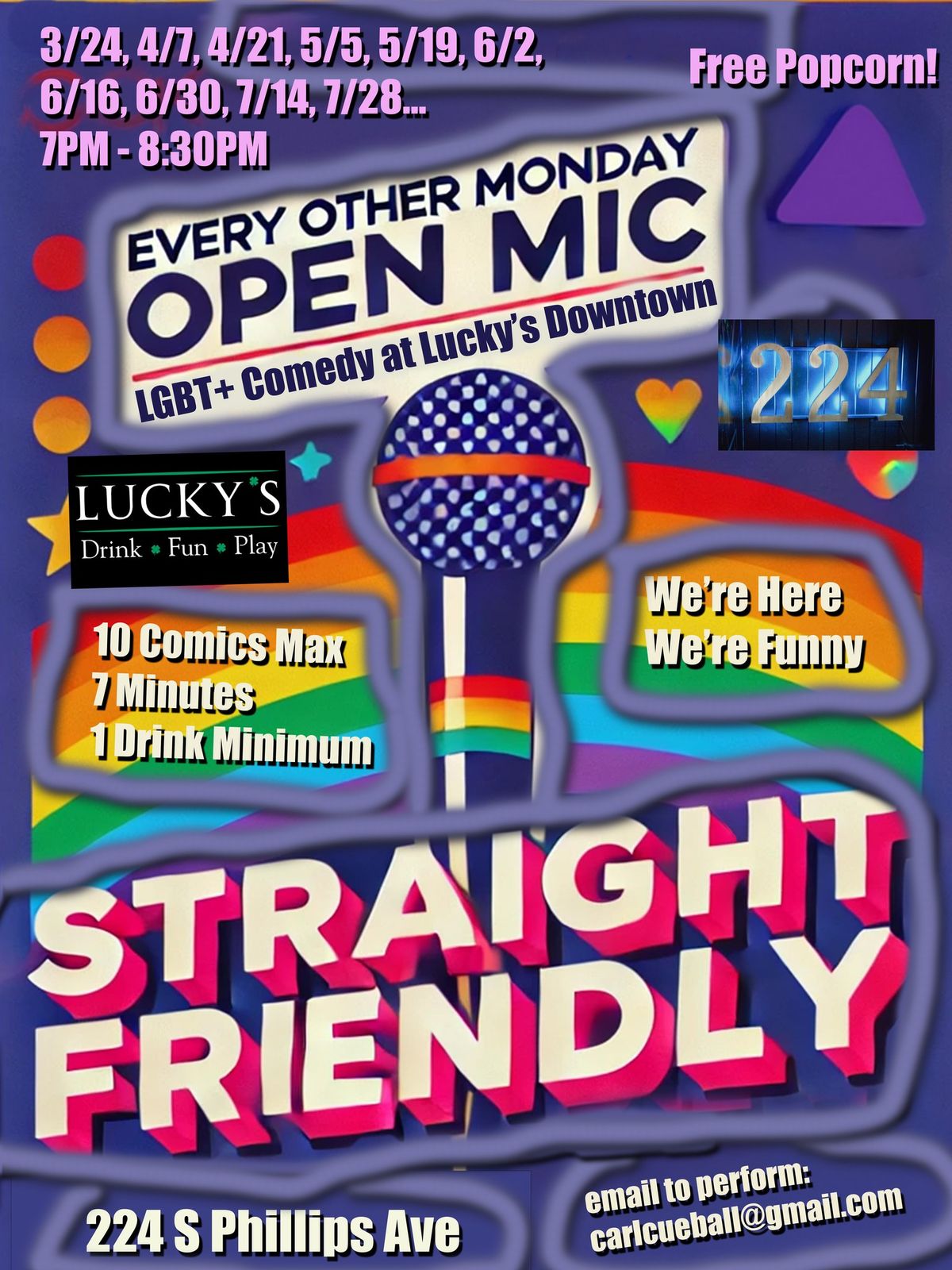 Straight-Friendly LGBTQIA2S+ Comedy Open Mic at Lucky's Downtown