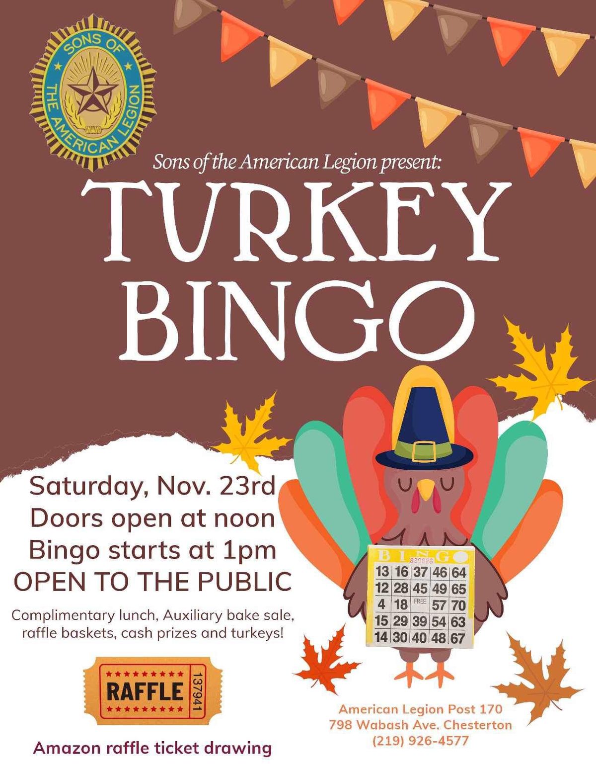 Turkey Bingo OPEN TO THE PUBLIC!