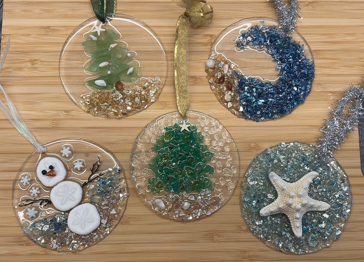 Resin Christmas Ornaments with Glass and Shells