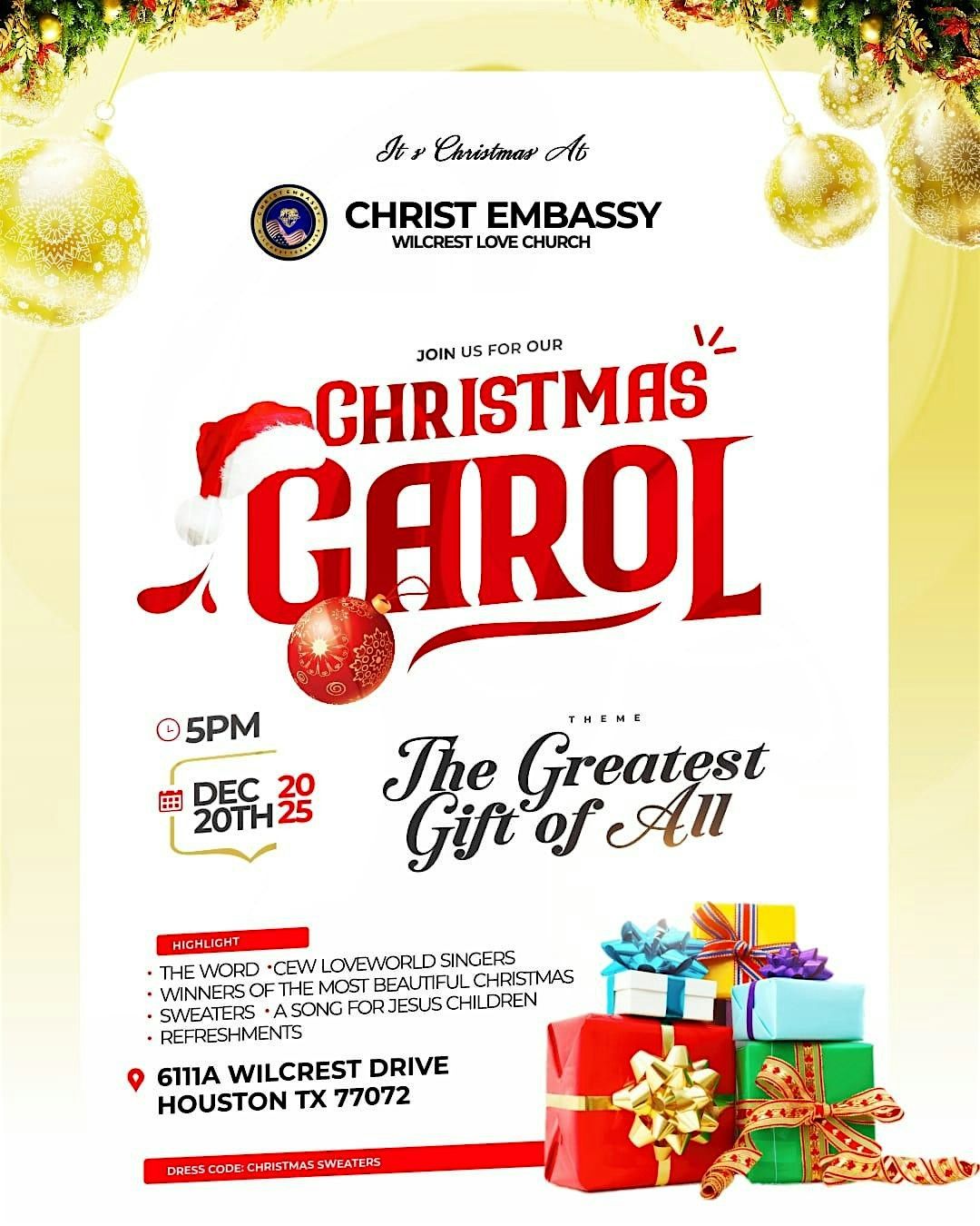 Christ Embassy Wilcrest Love Church Christmas Carol