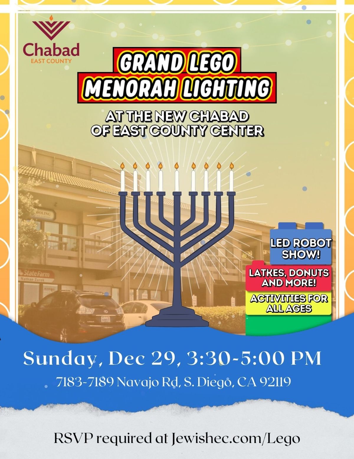 Grand Lego Menorah Lighting at the New Chabad of East County Center