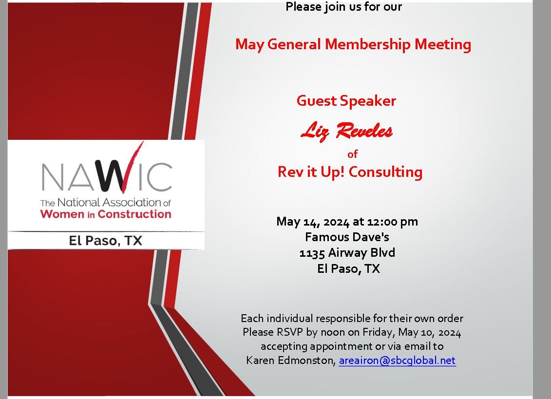  NAWIC  May General Membership meeting on May 14.