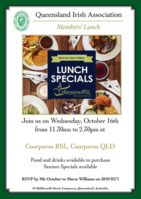 Queensland Irish Association October Members' Lunch