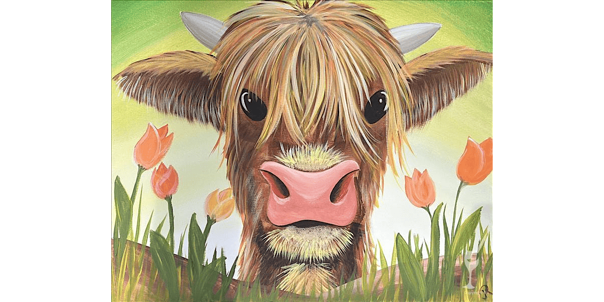 Highland Cow in Spring - Paint and Sip in New Braunfels | Classpop!\u2122