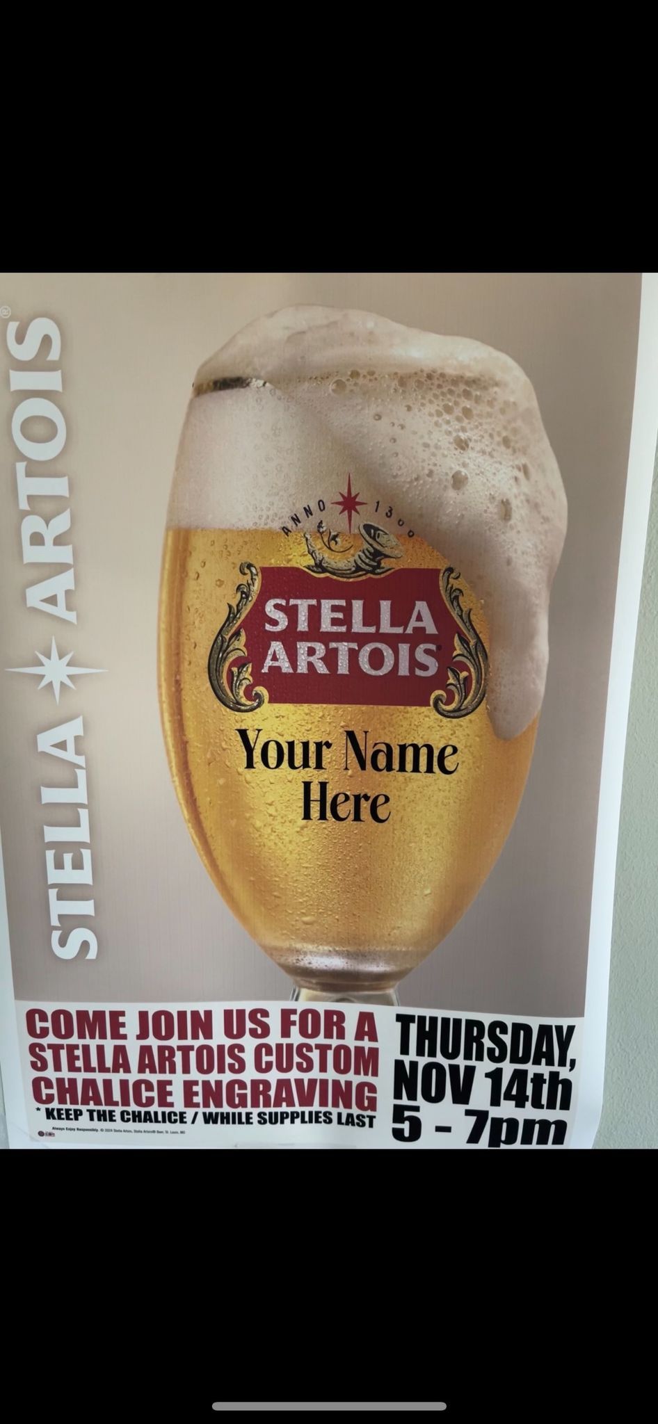 Stella Custom Chalice Engraving at Tanna Tap!