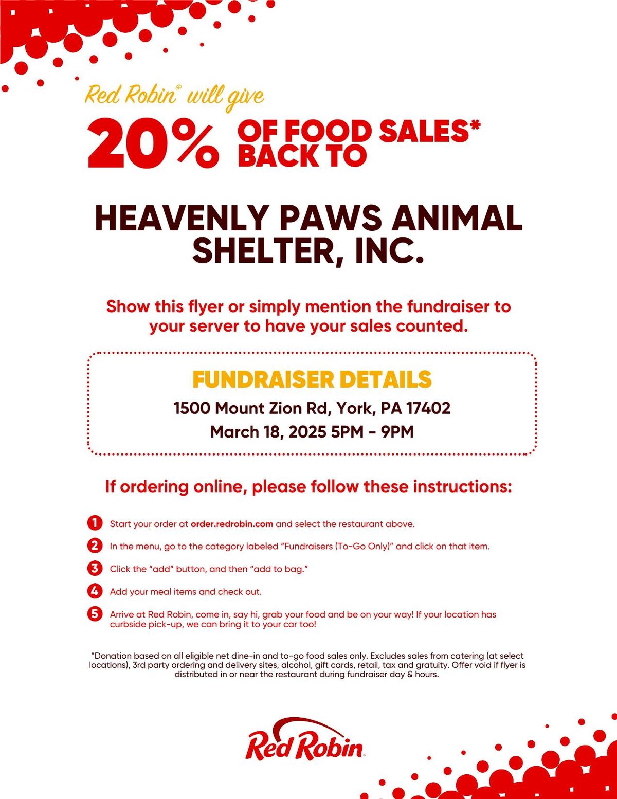 Heavenly Paws Red Robin East York Fundraiser Night