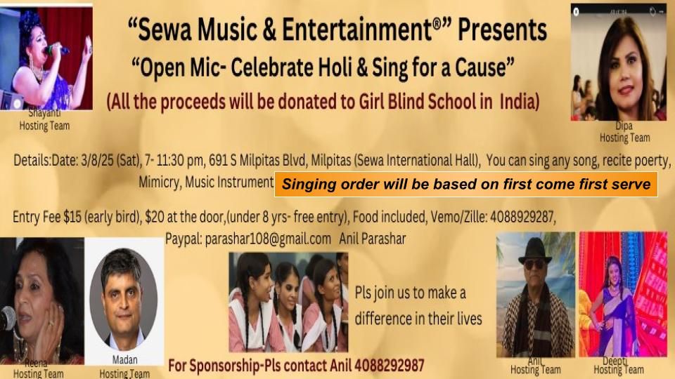 \u201cOpen Mic- Celebrate Holi & Sing for a Cause\u201d