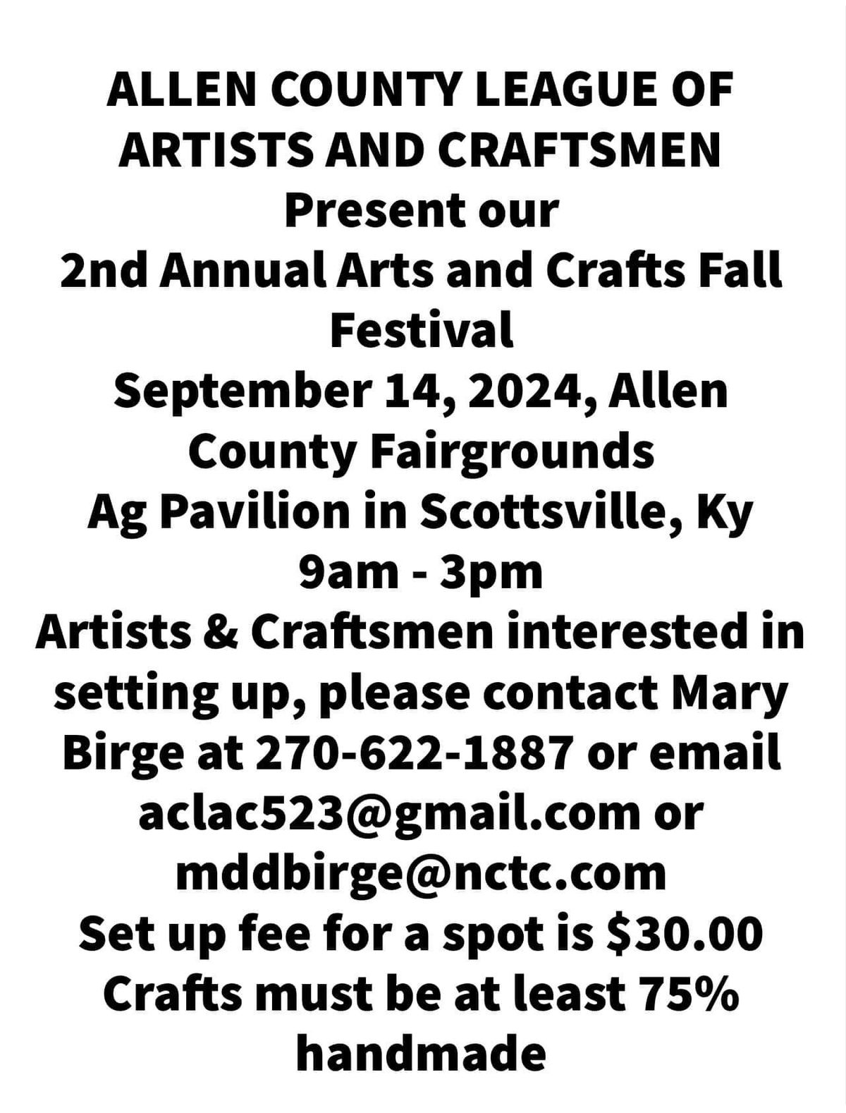 2nd Annual Arts and Crafts Fall Festival