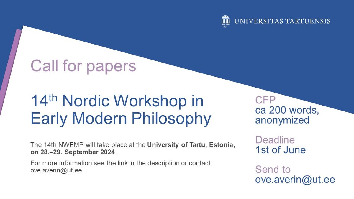 14th Nordic Workshop in Early Modern Philosophy