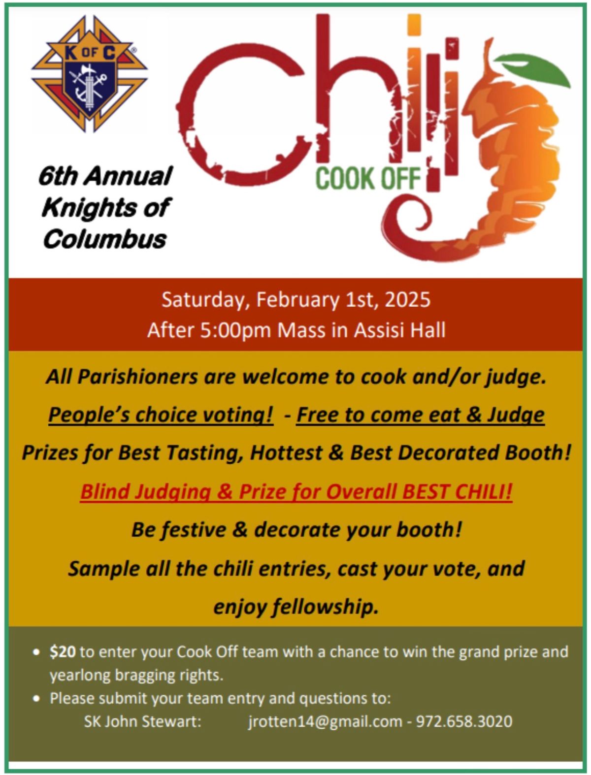 Knights of Columbus 6th Annual Chili Cookoff