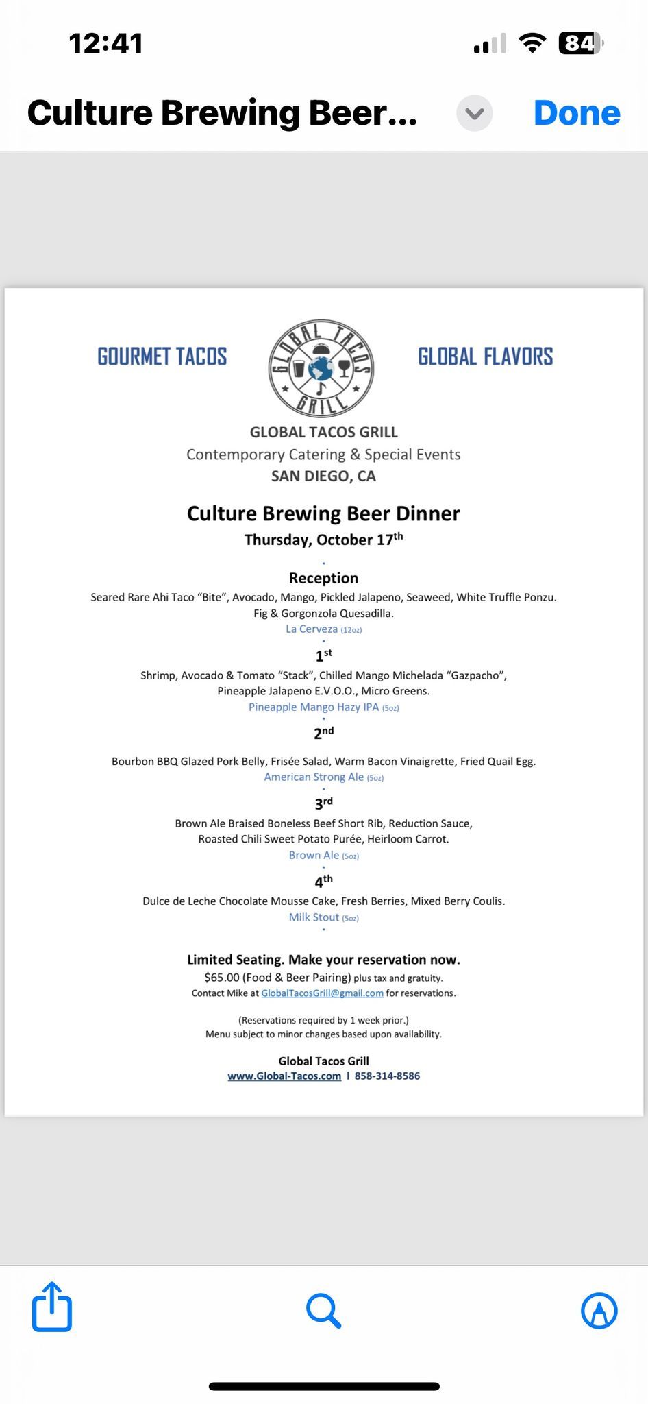 Culture Brewing Co. Beer Dinner