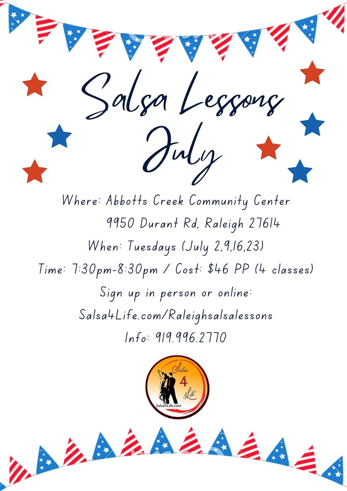 Salsa Lessons in July -Tuesdays!