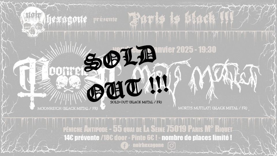 [SOLD-OUT] - MOONREICH + MORTIS MUTILATI !!! @p\u00e9niche Antipode Paris 17\/01\/2025