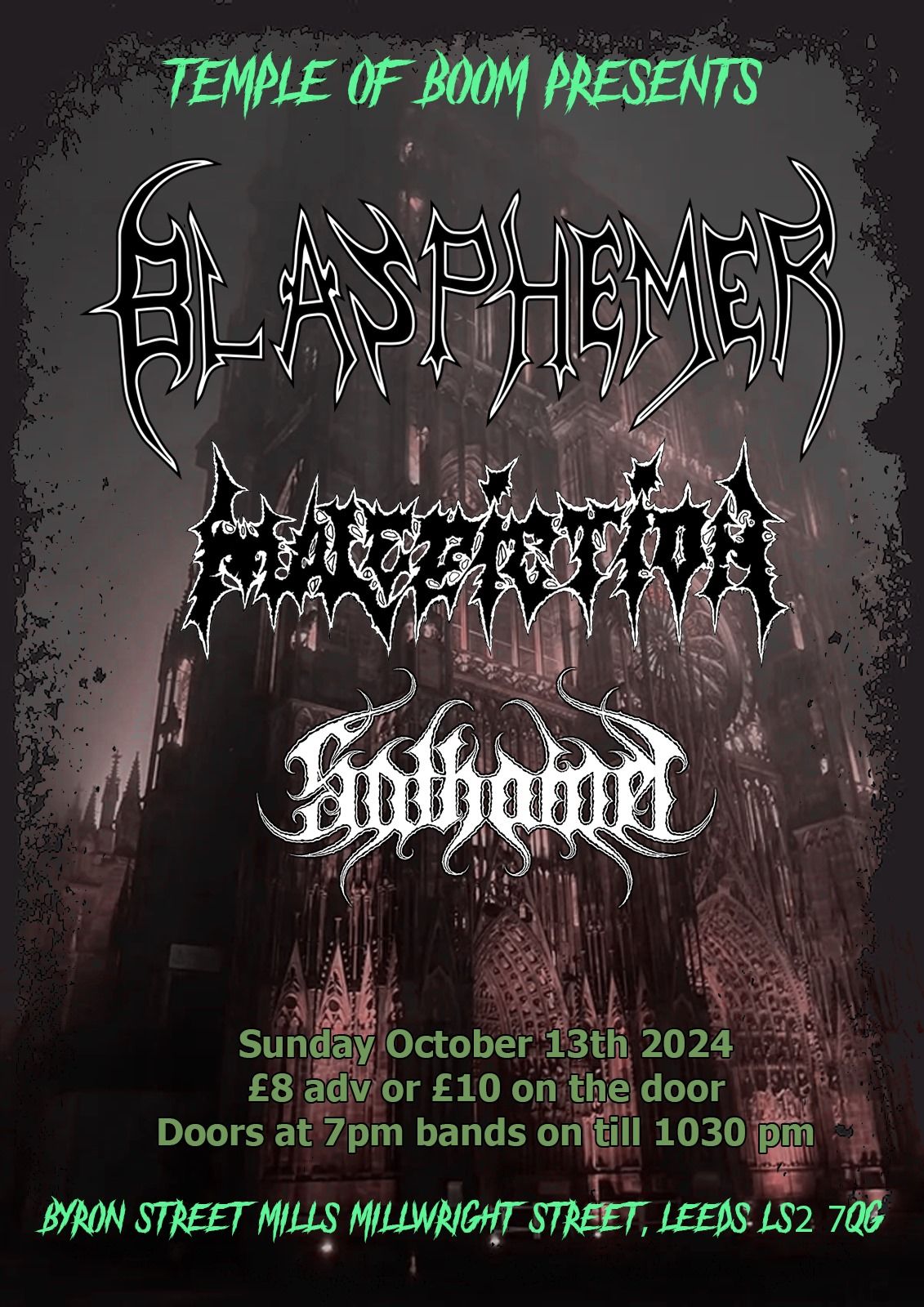 BLASPHEMER + MALEDICTION + SATHAMEL - Sunday 13th October @BOOM LEEDS