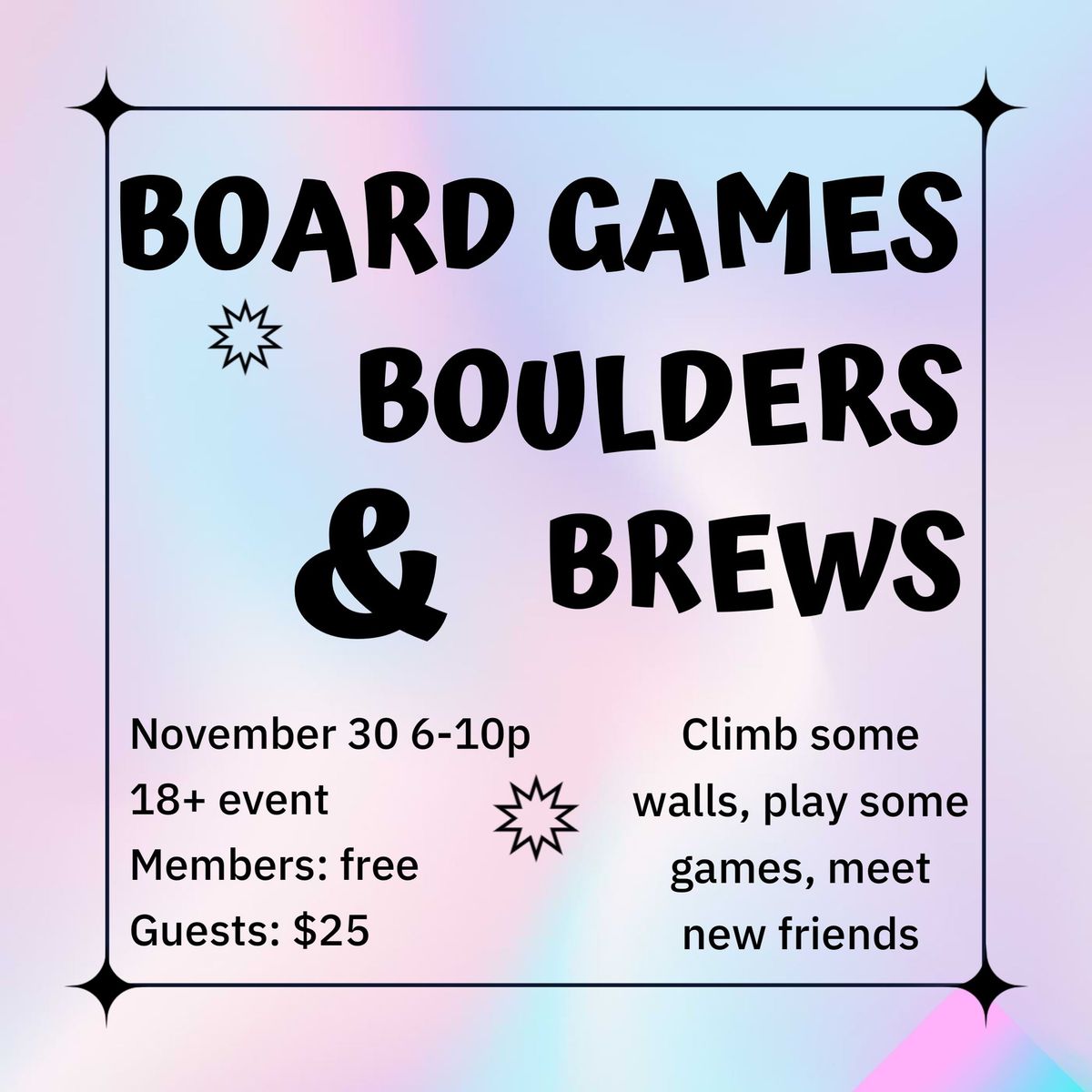 Board Games, Boulders & Brews