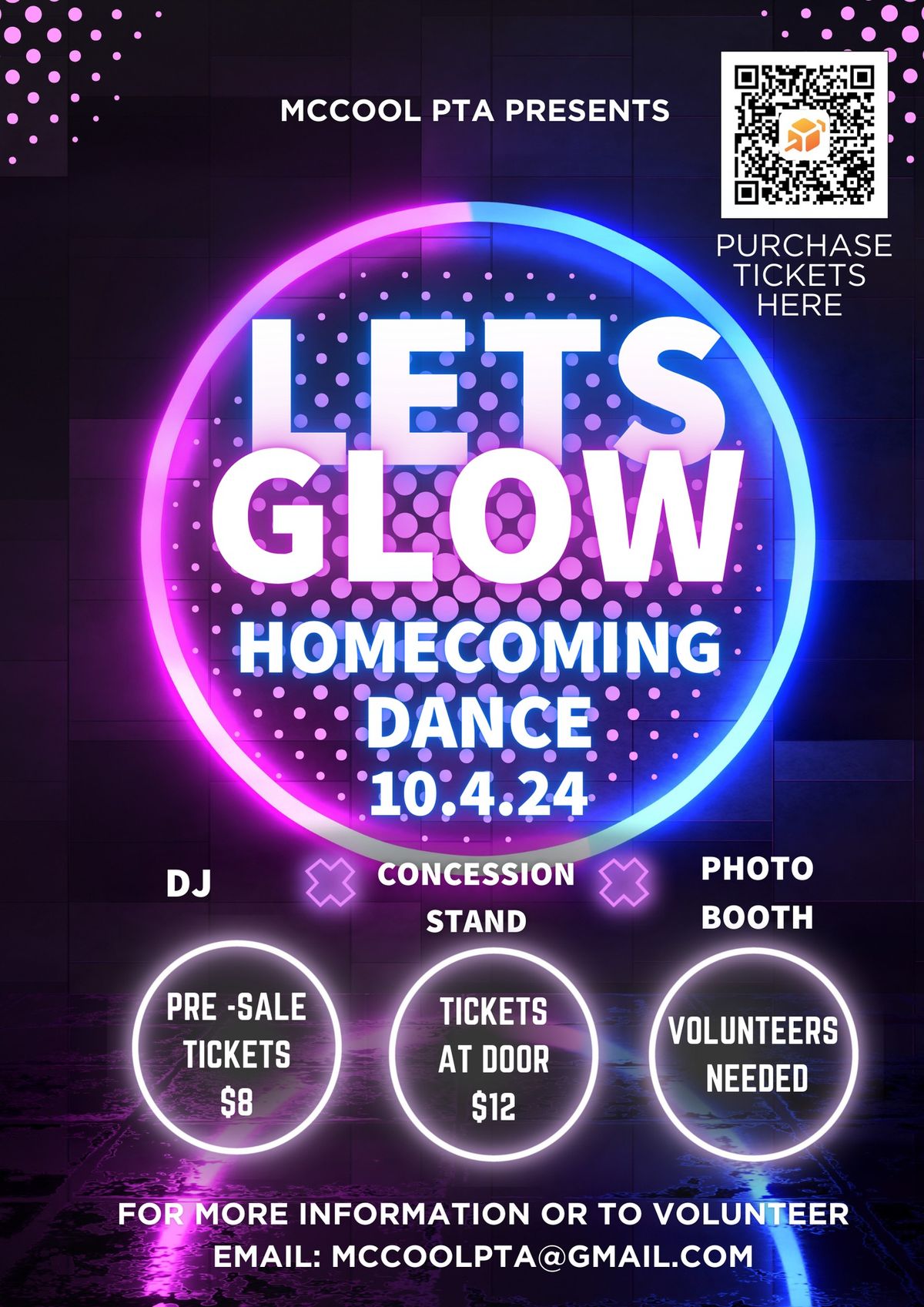 MCCOOL PTA PRESENTS GLOW HOMECOMING DANCE