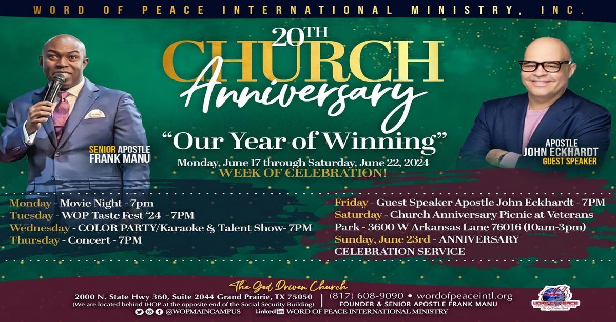 20th Year Anniversary Celebration w\/guest Apostle John Eckhardt!!