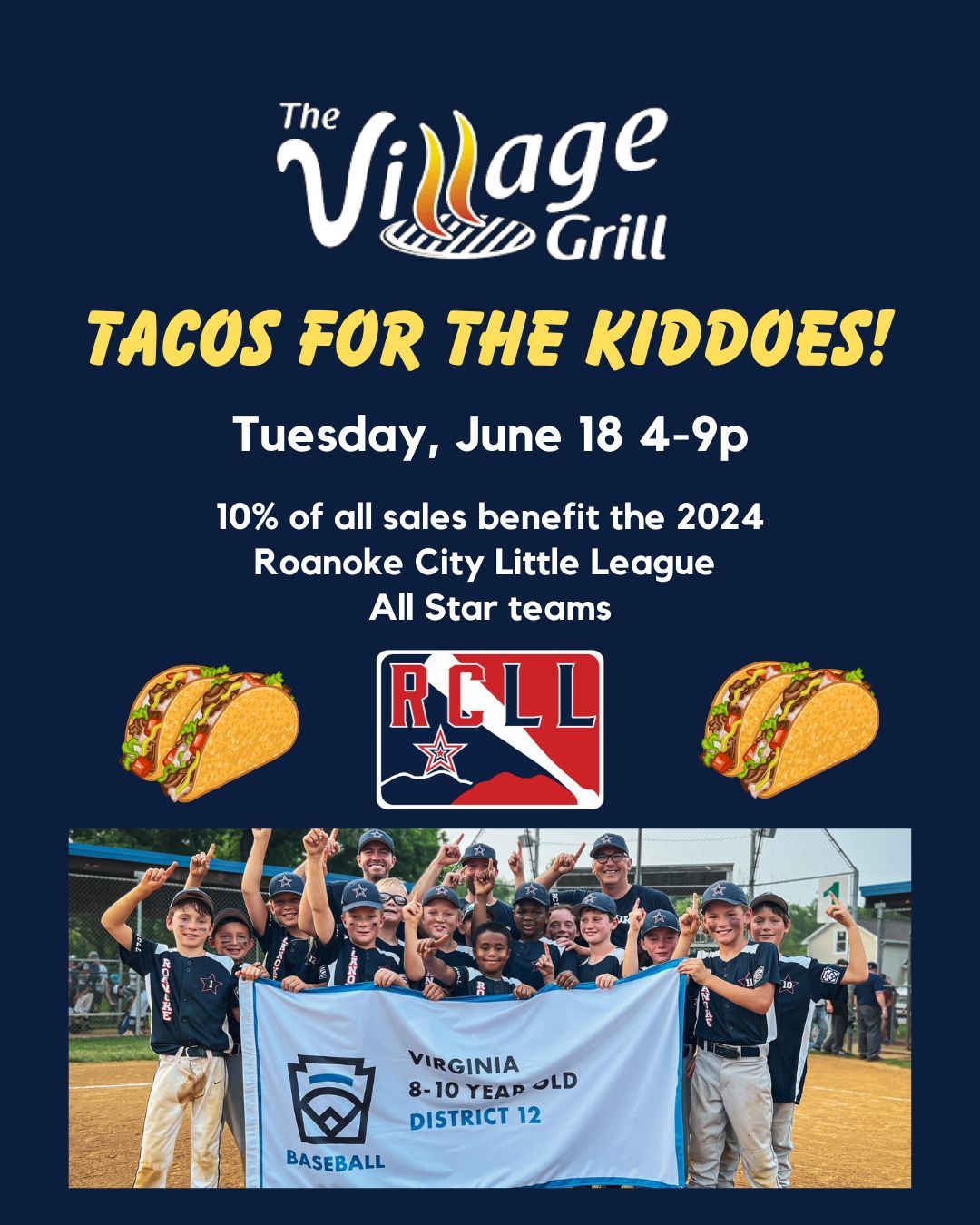 Taco Tuesday Fundraiser for Roanoke Cty Little League All Stars