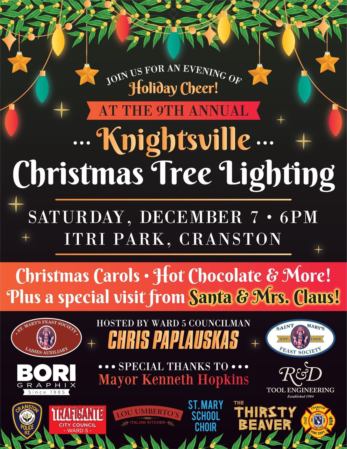 Knightsville Christmas tree lighting at Itri Park