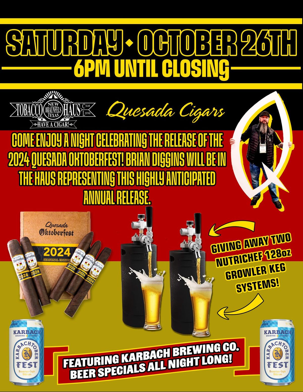 Quesada 2024 Oktoberfest event featuring Karbach Brewing Co -- giving away 2 NutriChef Growler Kegs!