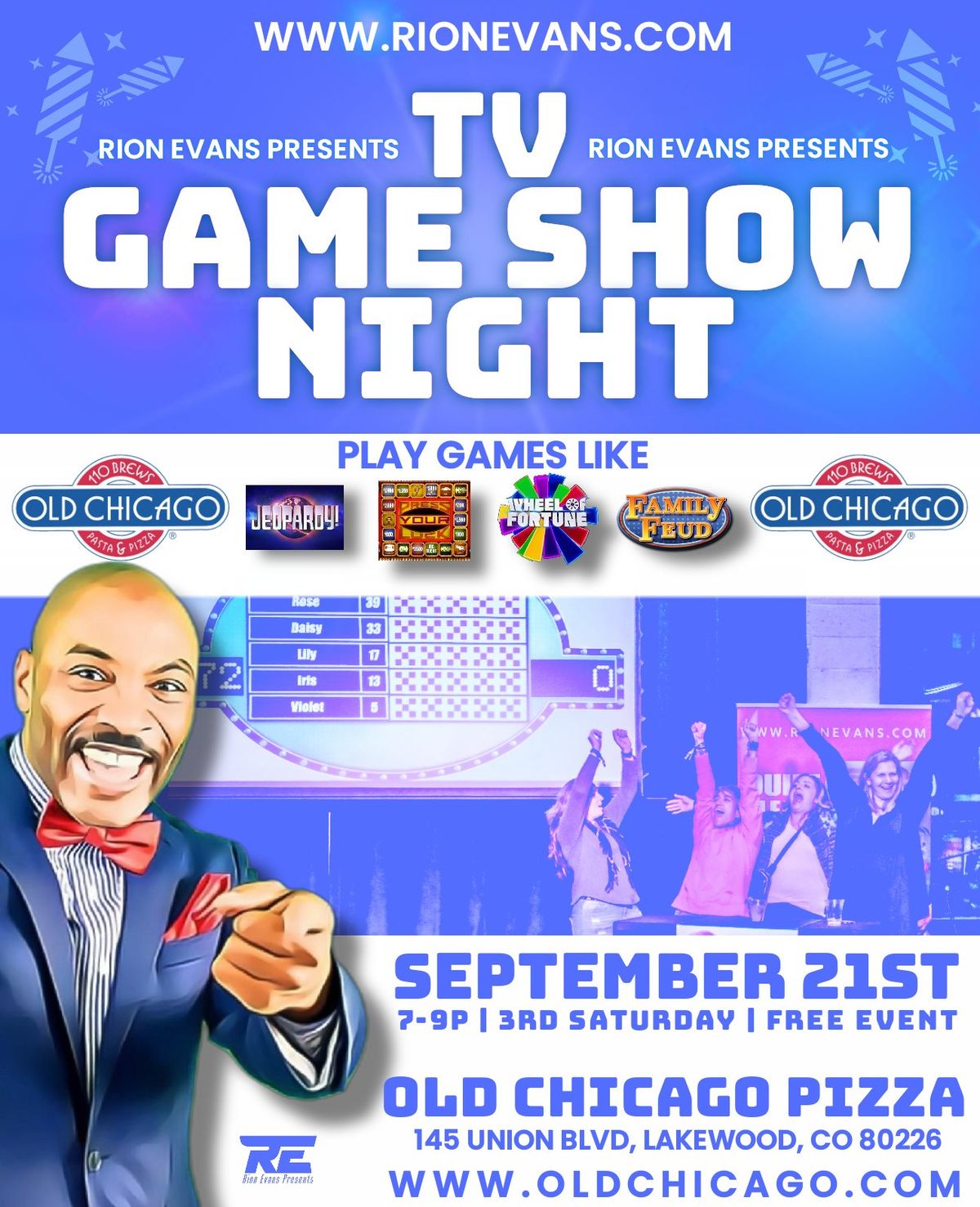 RION EVANS PRESENTS TV GAME SHOW NIGHT AT OLD CHICAGO PIZZA IN LAKEWOOD