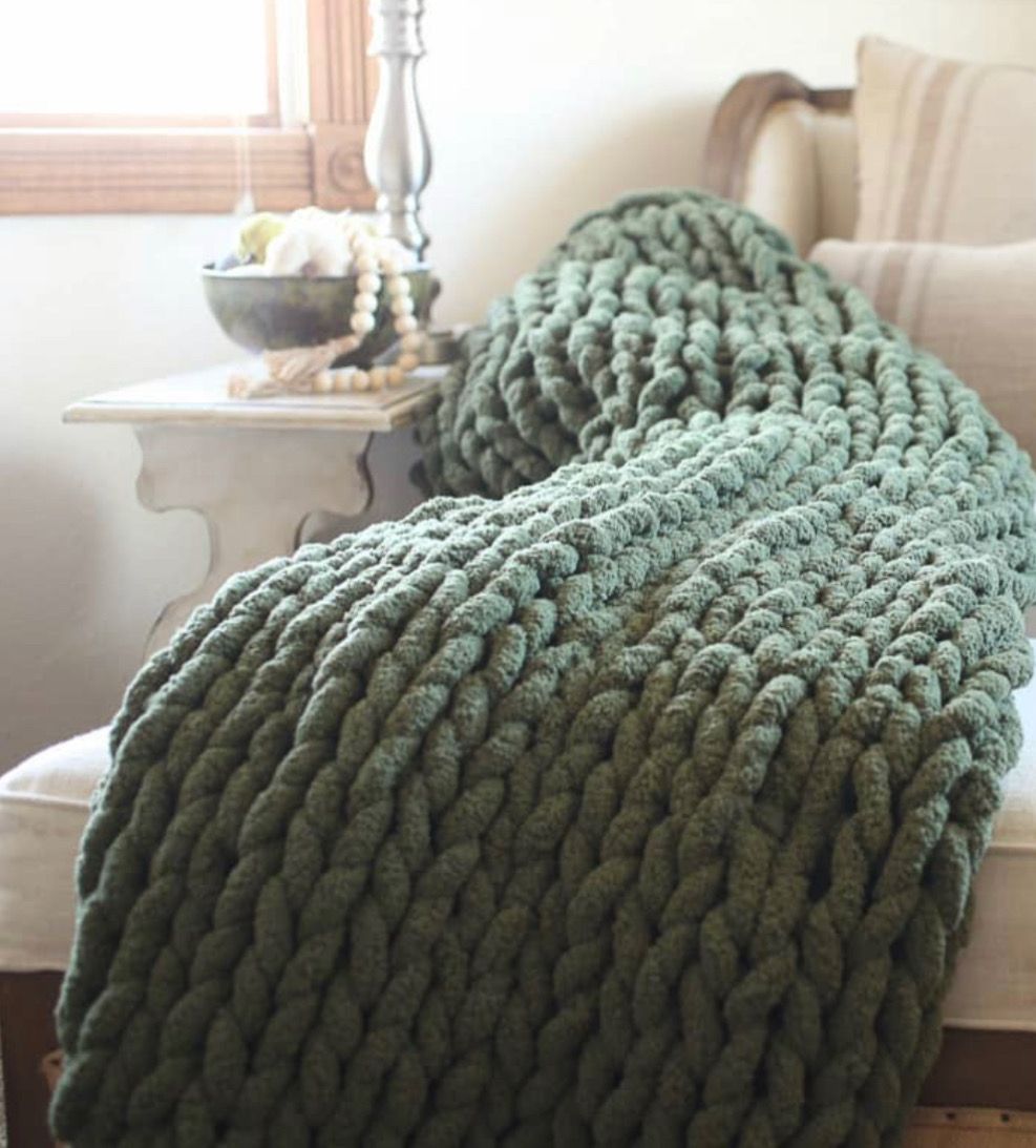 Chunky Hand Knit Throw Blanket