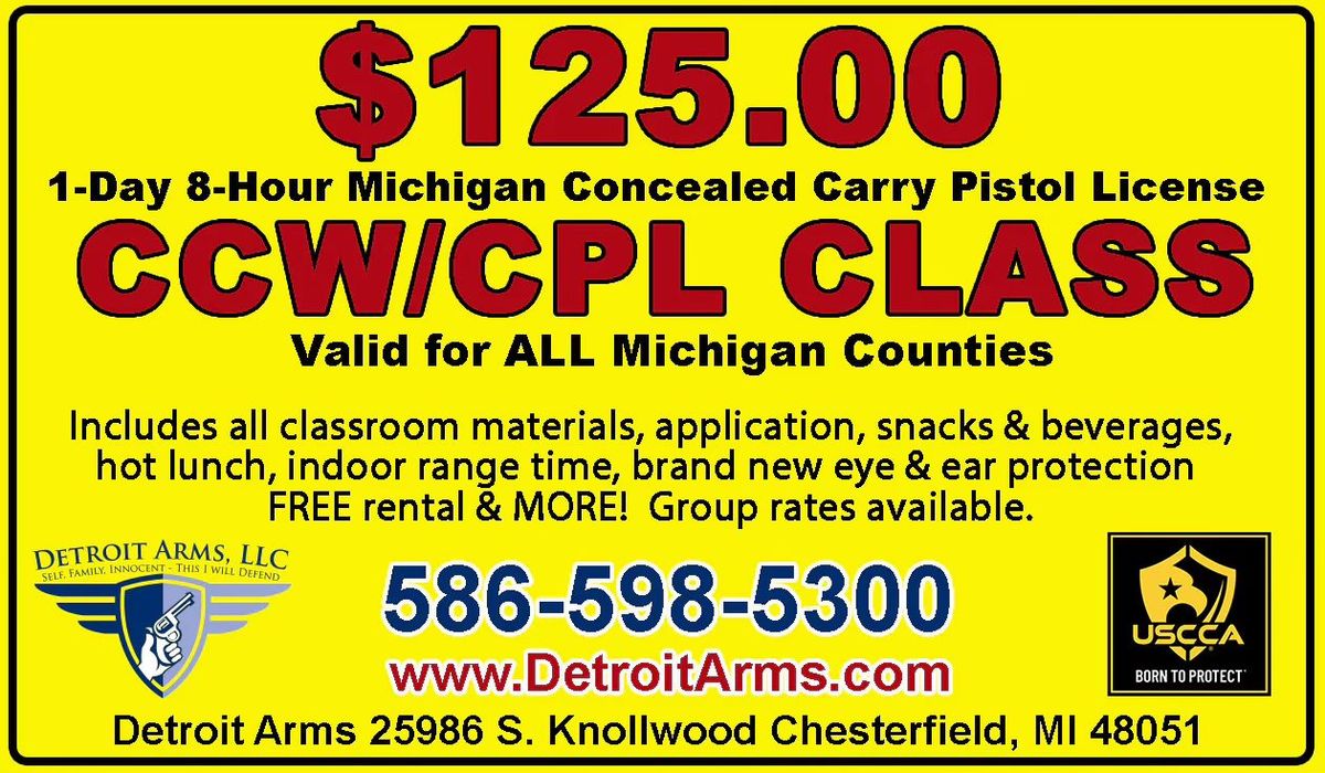 1-Day Michigan Concealed Carry CCW\/CPL Class