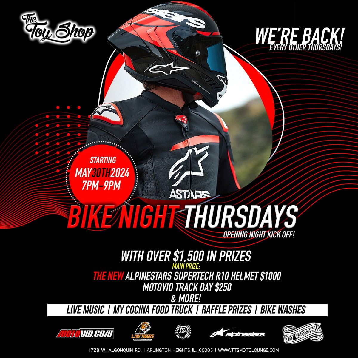BIKE NIGHT THURSDAYS KICK OFF MAY 30TH 7PM TO 9PM AT THE TOY SHOP!  | $1500 IN PRIZES 