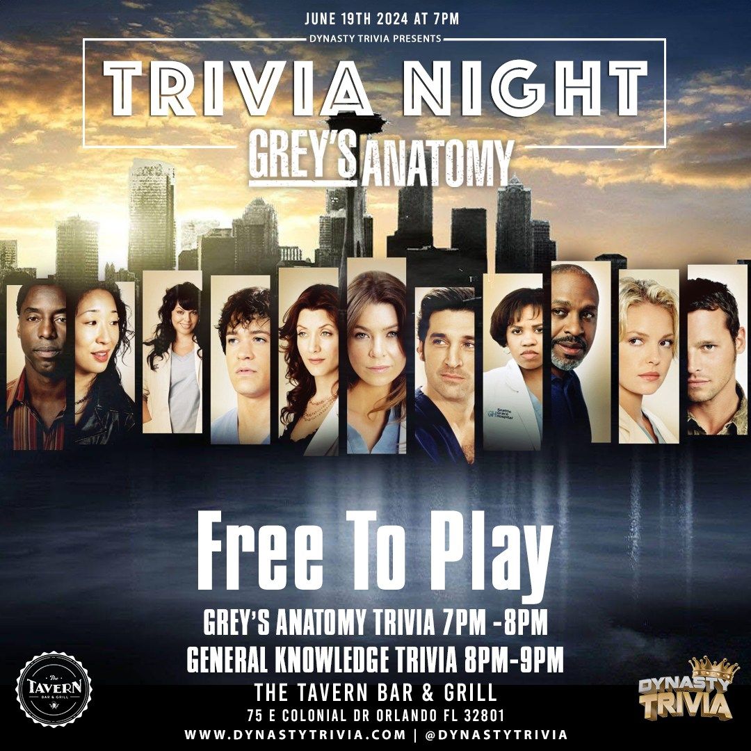 The Tavern Downtown Trivia Night: Grey's Anatomy & General Knowledge Trivia
