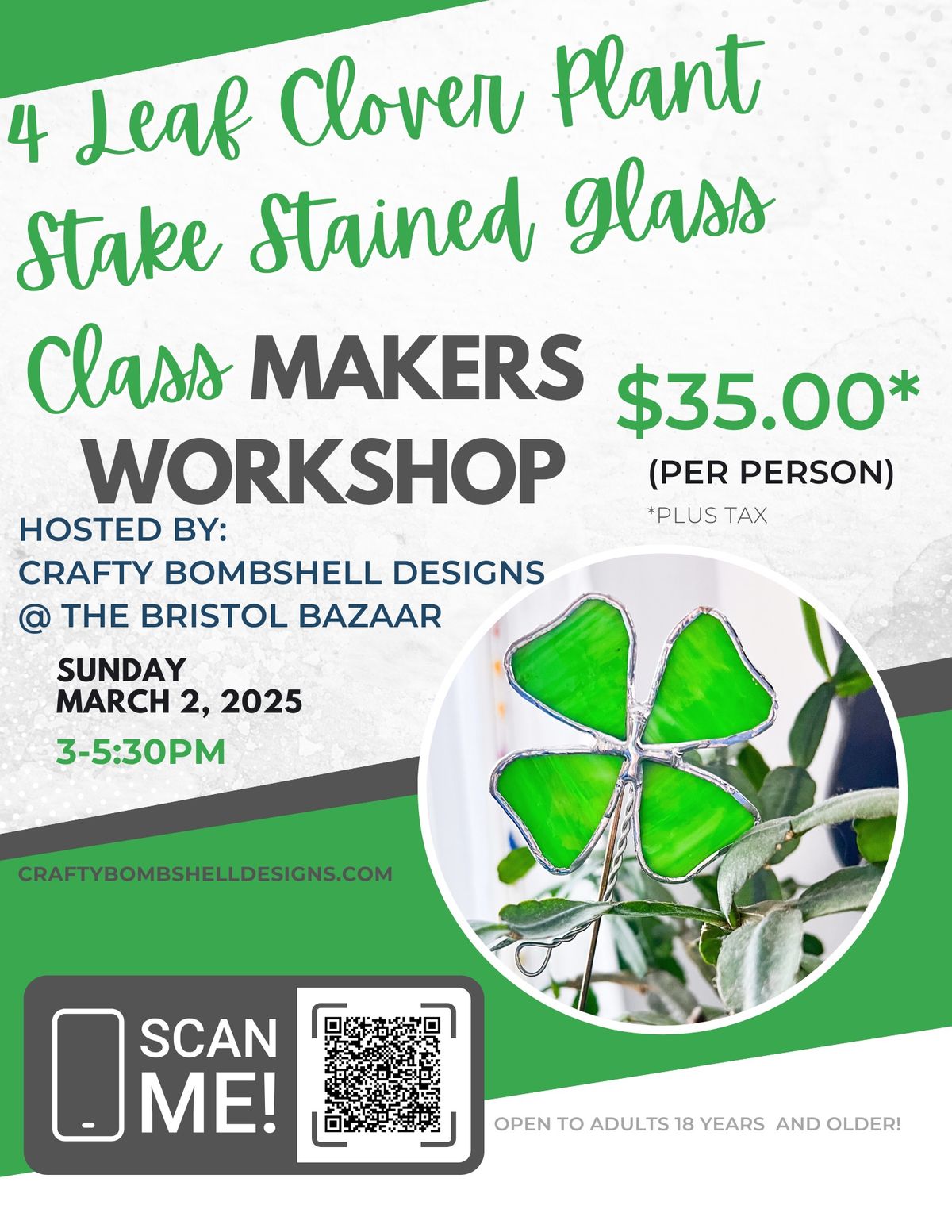 *SOLD OUT* Stained Glass 4 Leaf Clover Plant Stake Workshop @ The Bristol Bazaar