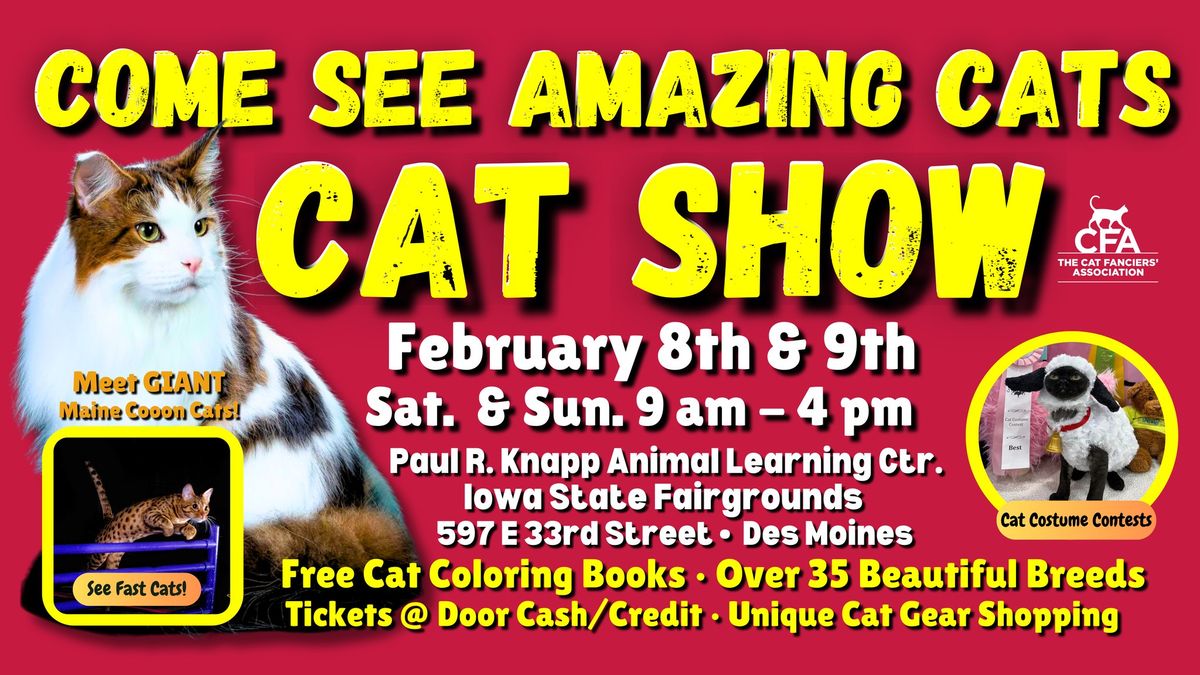 Come See Amazing Cats \ud83d\ude3b\ud83c\udf89\u2764\ufe0f at the PURR-FECT DES MOINES CAT SHOW & AGILITY CONTEST Feb. 8th & 9th!