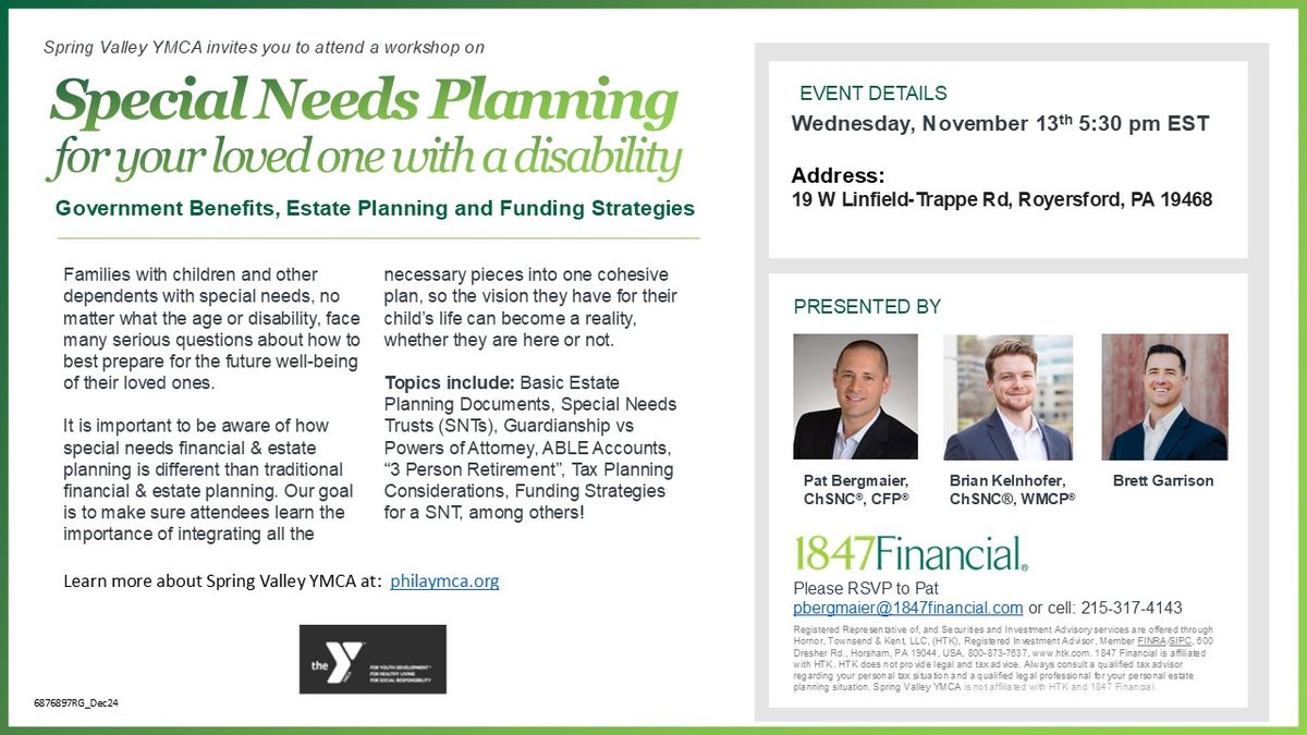 Spring Valley YMCA Presents: Special Needs Planning Workshop!