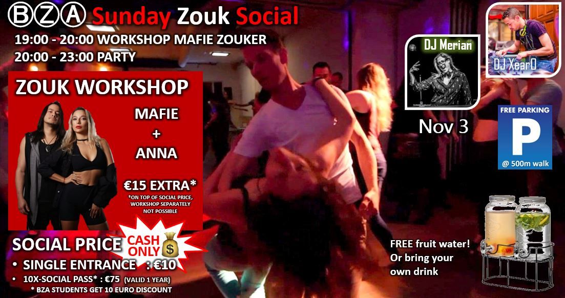 BZA Sunday Zouk Social - NOV 3 - workshop Mafie + Anna @7pm