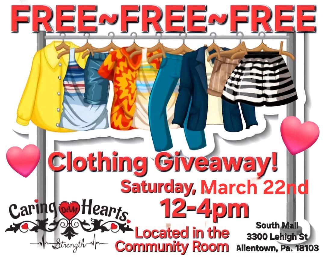 FREE FREE FREE CARING HEARTS CLOTHING GIVEAWAY,SHOES, SMALL HOUSEHOLD ITEMS AND MORE