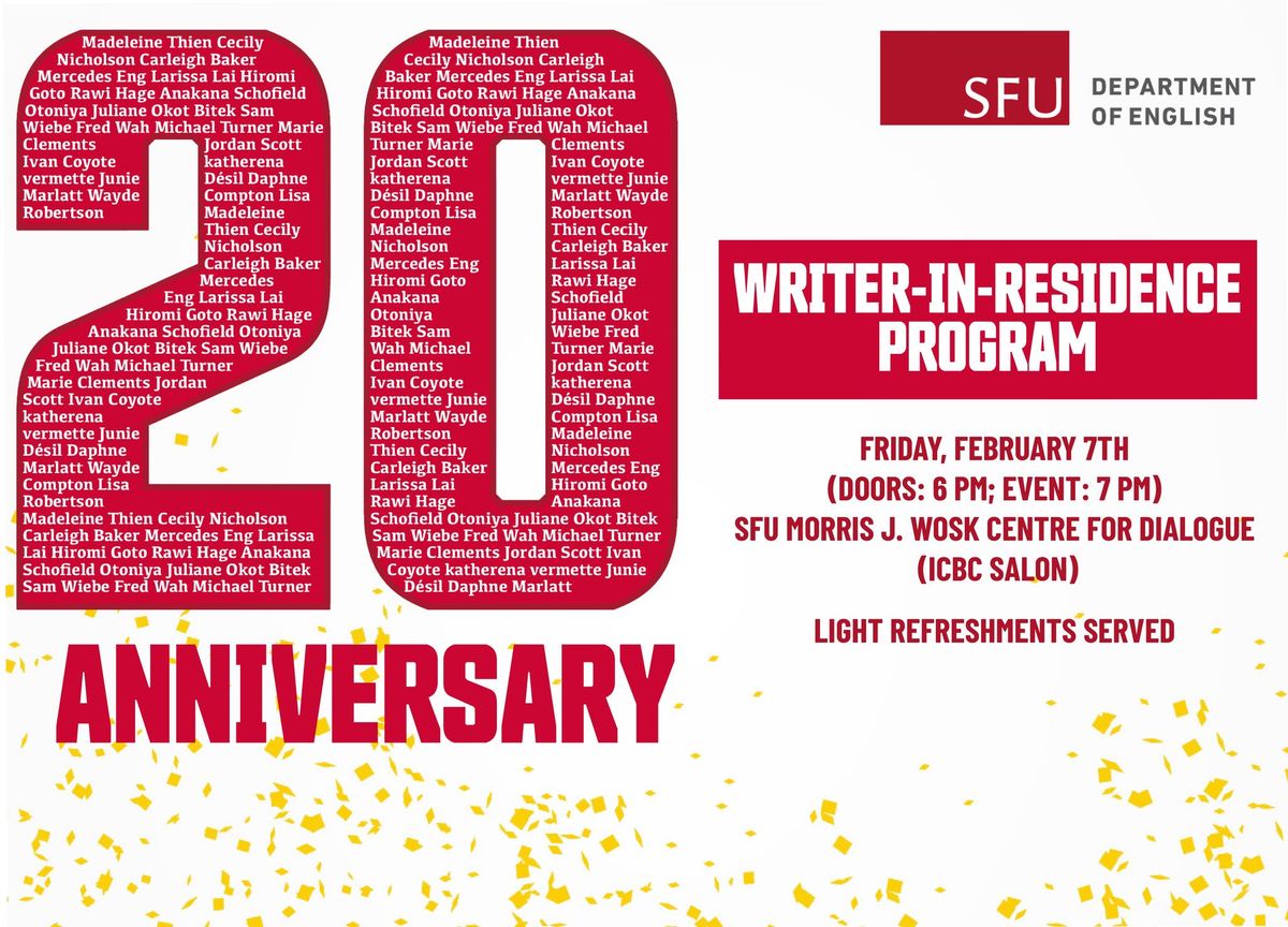 SFU English's Writer-in-Residence Program 20th Anniversary 