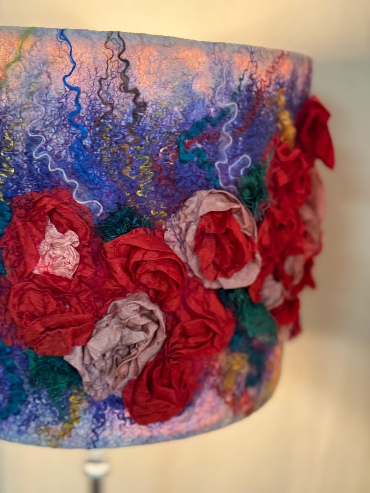  Silk Roses & Fibre Art. Wet-Felted Lampshade (two spaces available)