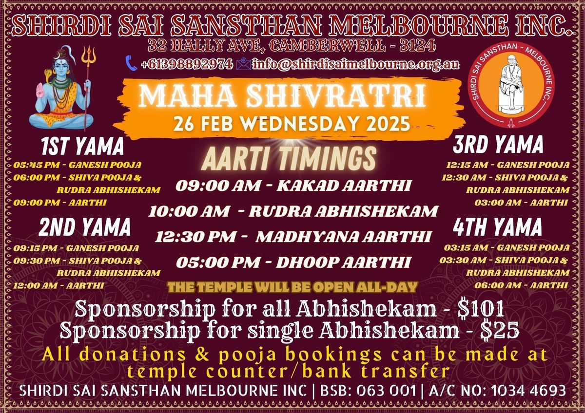 Maha Shivratri at Shirdi Sai Sansthan Melbourne 