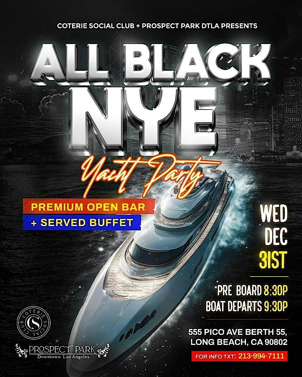 All Black NYE Yacht Party Open Bar + Food