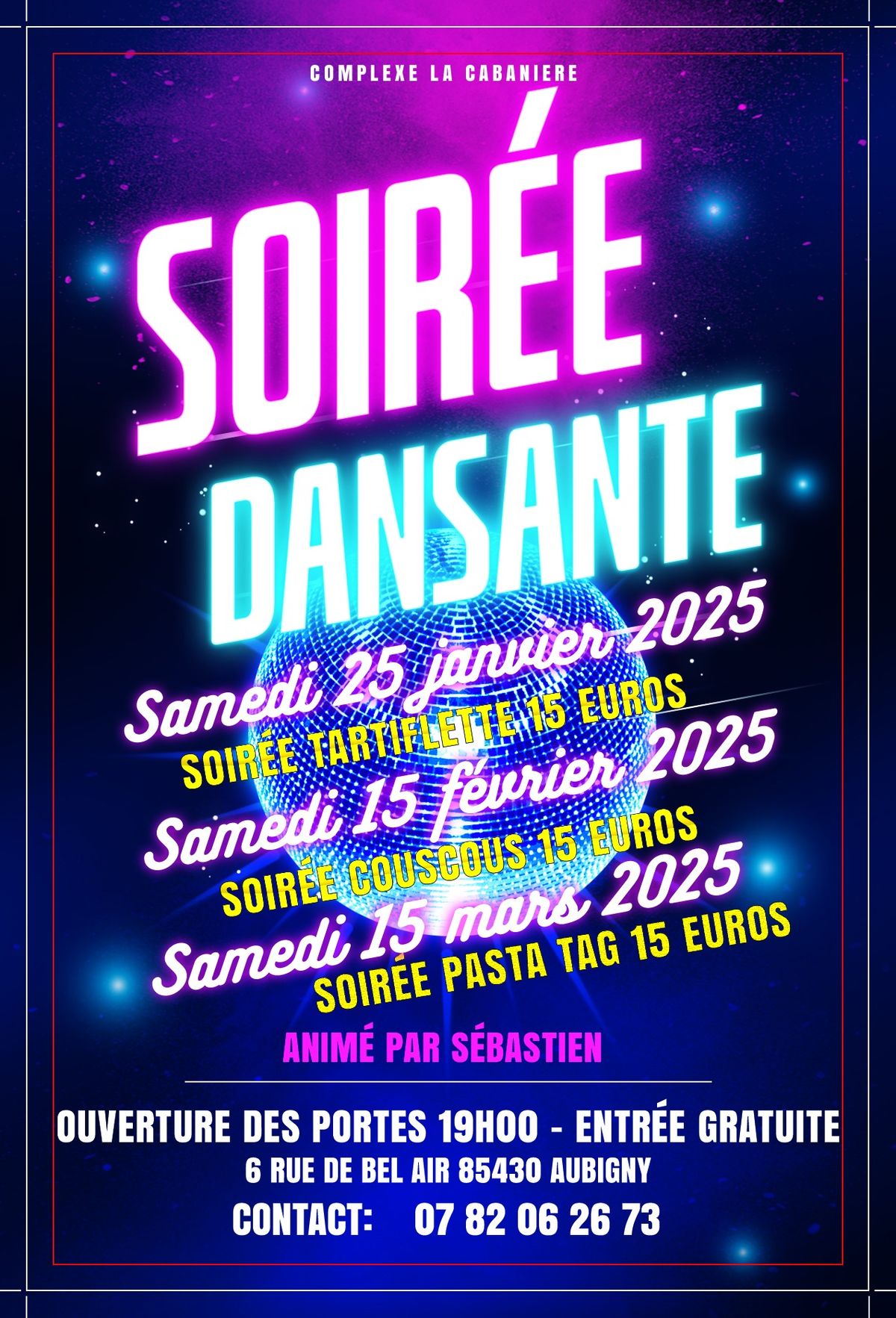 Soir\u00e9e dansante la Cabani\u00e9re le 25 janvier