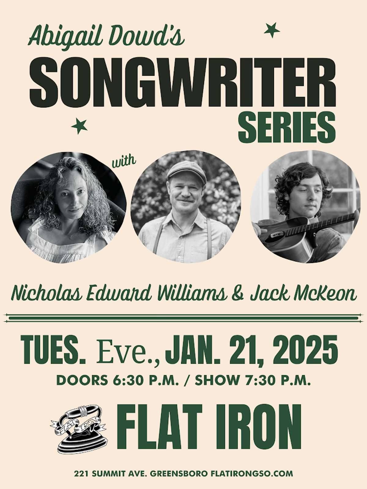 SINGER SONGWRITER SERIES HOSTED BY ABIGAIL DOWD, FEATURING: NICHOLAS EDWARD WILLIAMS AND JACK MCKEON