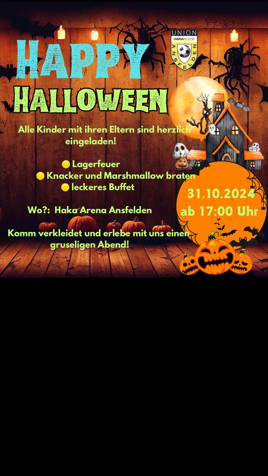 Halloween - Kinderparty am Sportplatz der HAKAK\u00dcCHE Arena Ansfelden 